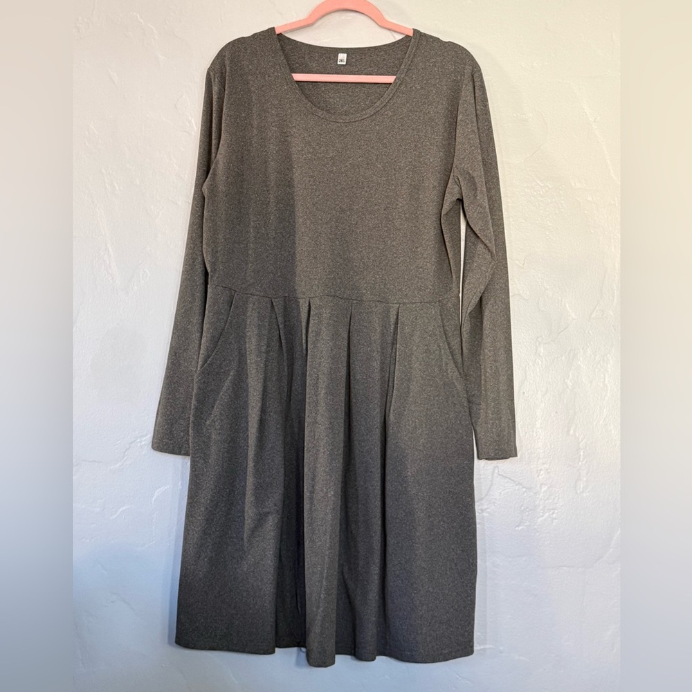 Elegant Gray Long Sleeve Dress (A10)